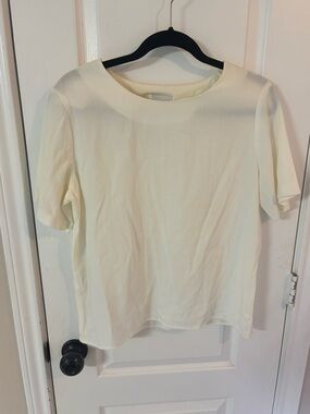 Jessica Scott Petite S Classic Blouse Women's Short Sleeve Crewneck Top - Cream